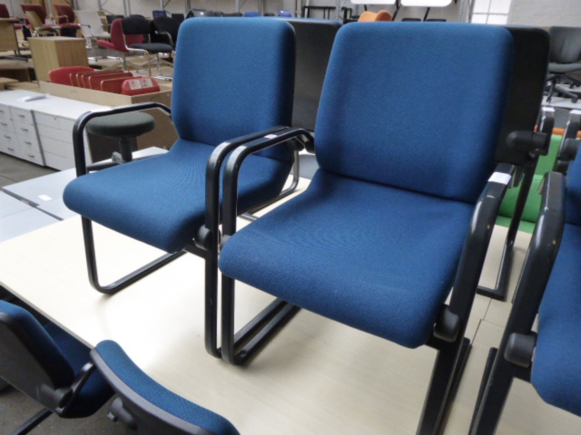 7 Ahrand blue cloth canterlever chairs