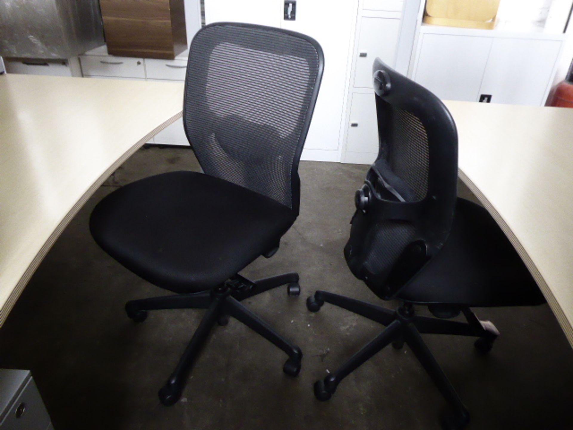 2 Dauphin black cloth and mesh swivel chairs