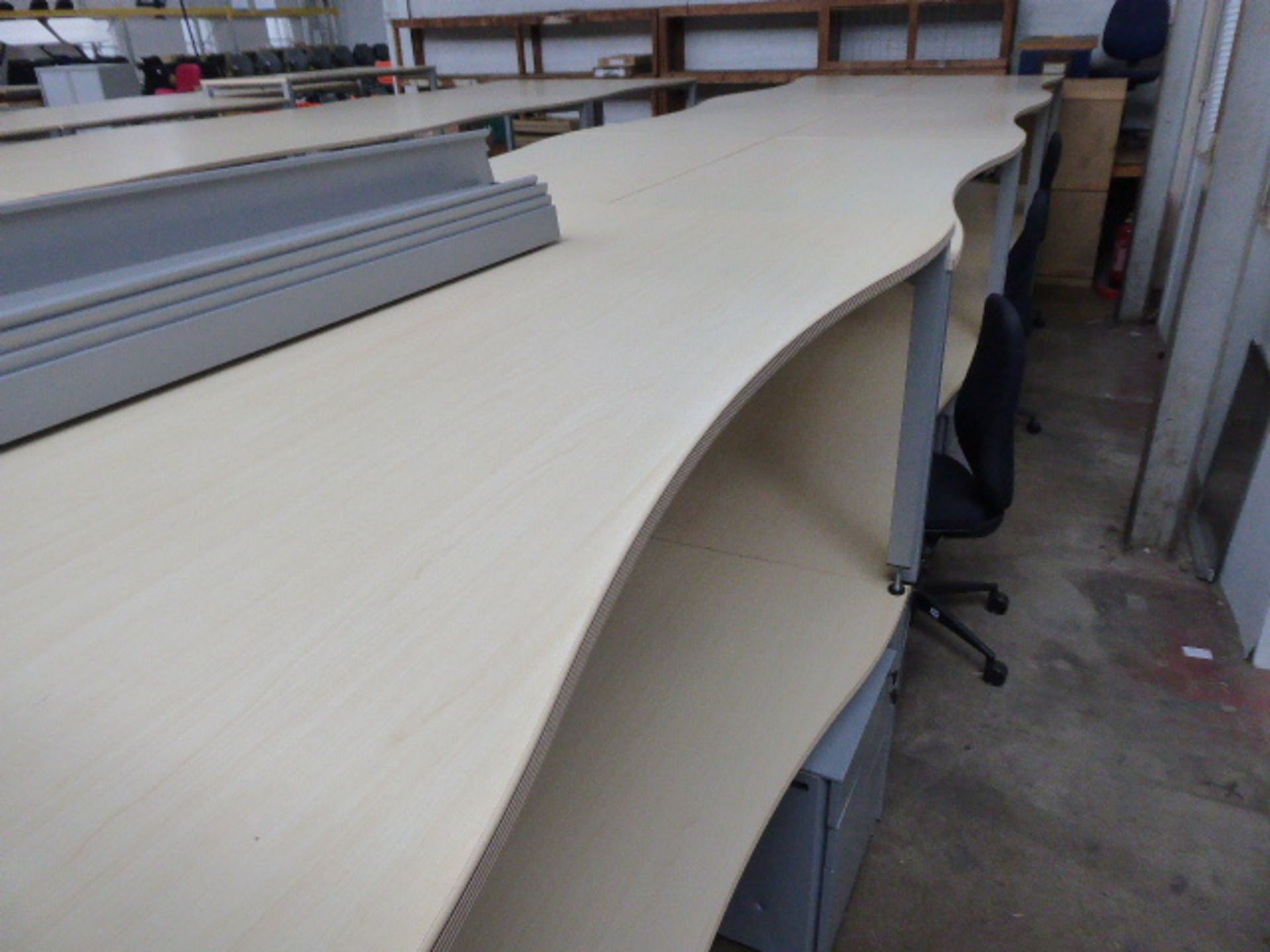 4 Bene maple and grey curve front desks on square legs 180cm, each with a grey metal mobile 3 drawer - Image 2 of 2