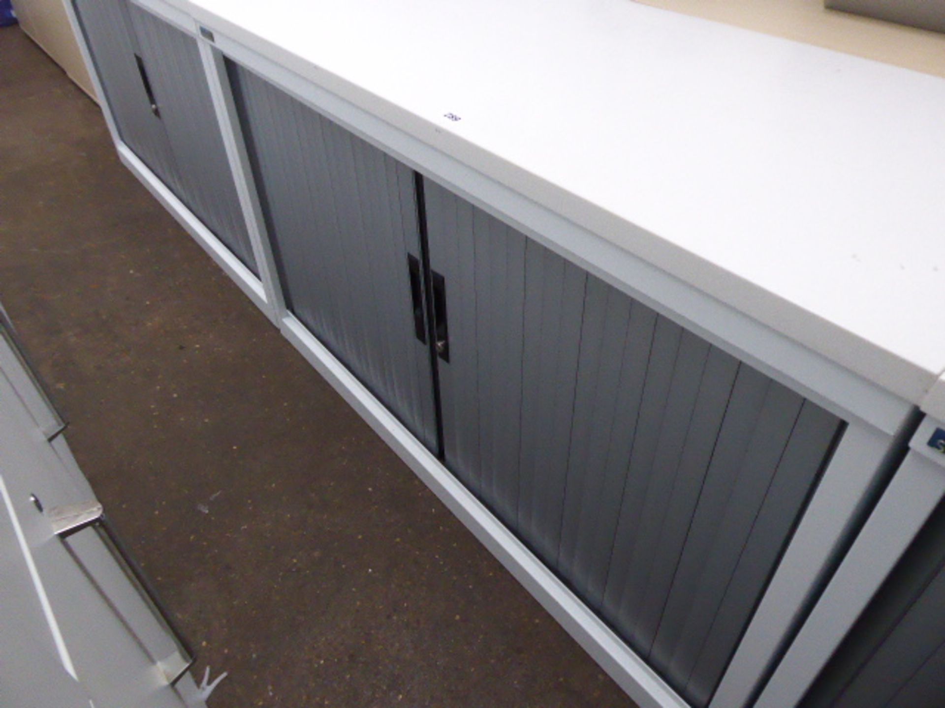 Silverline white double tambour cabinet with a stone composite top 120cm