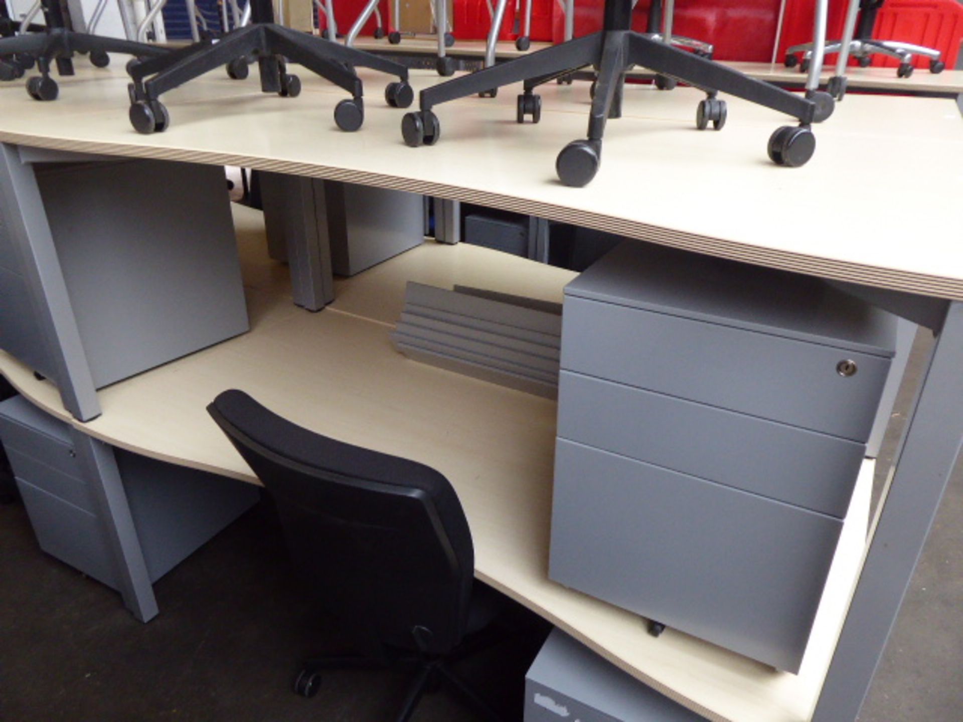 6 Bene maple and grey curve front desks on square legs 180cm, each with a grey metal mobile 3 drawer - Image 2 of 3