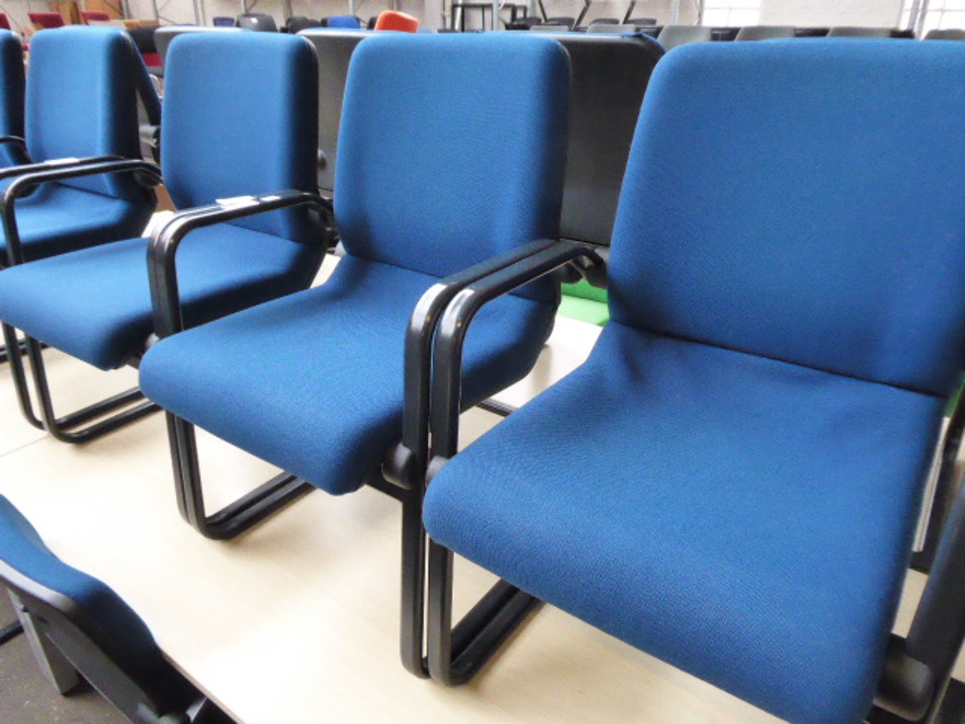 6 Ahrand blue cloth canterlever chairs