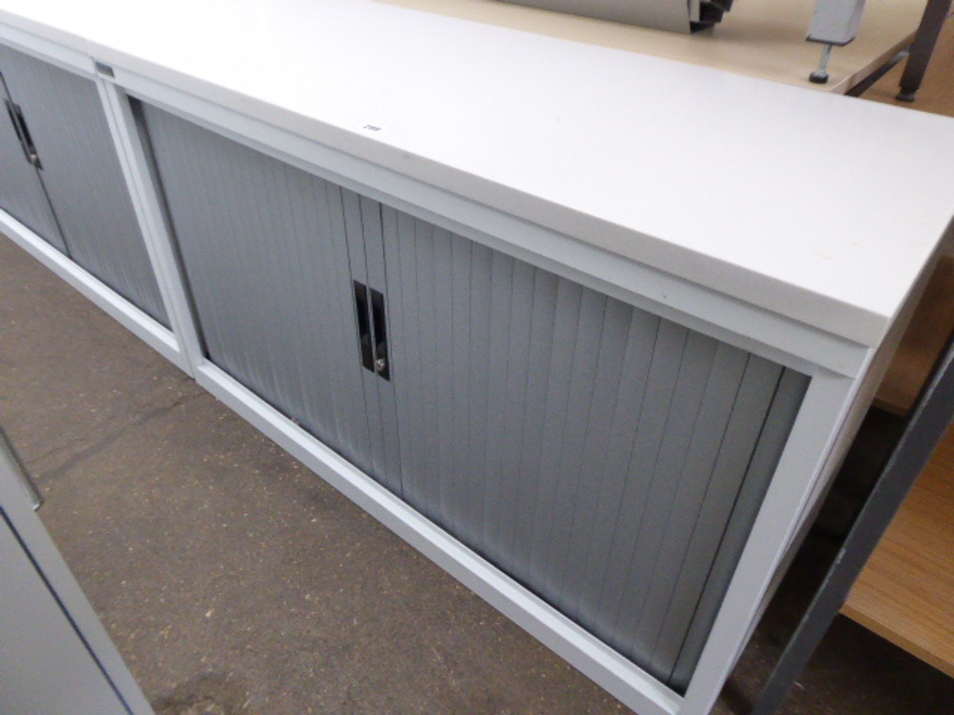 Silverline white double tambour cabinet with a stone composite top 120cm