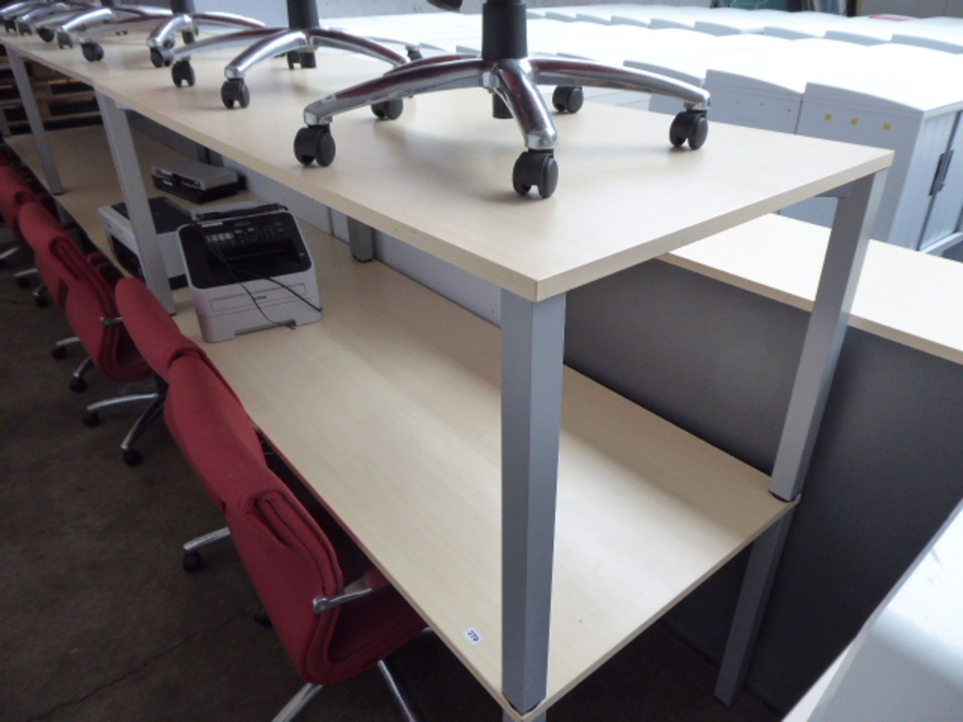 6 Bene maple and grey straight front desks on square legs 180cm - Image 2 of 3