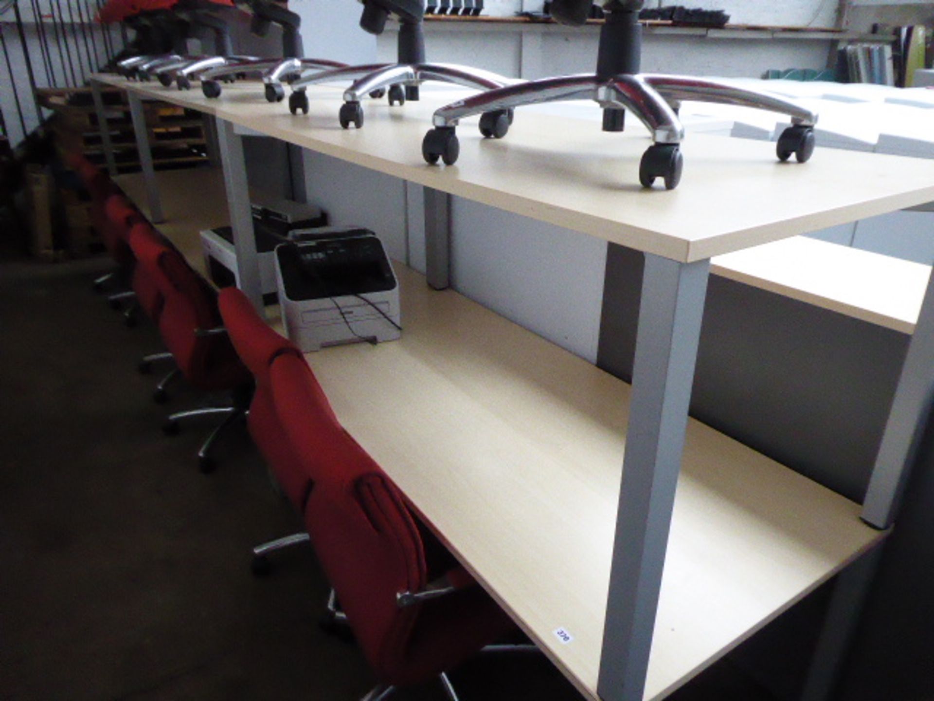 6 Bene maple and grey straight front desks on square legs 180cm