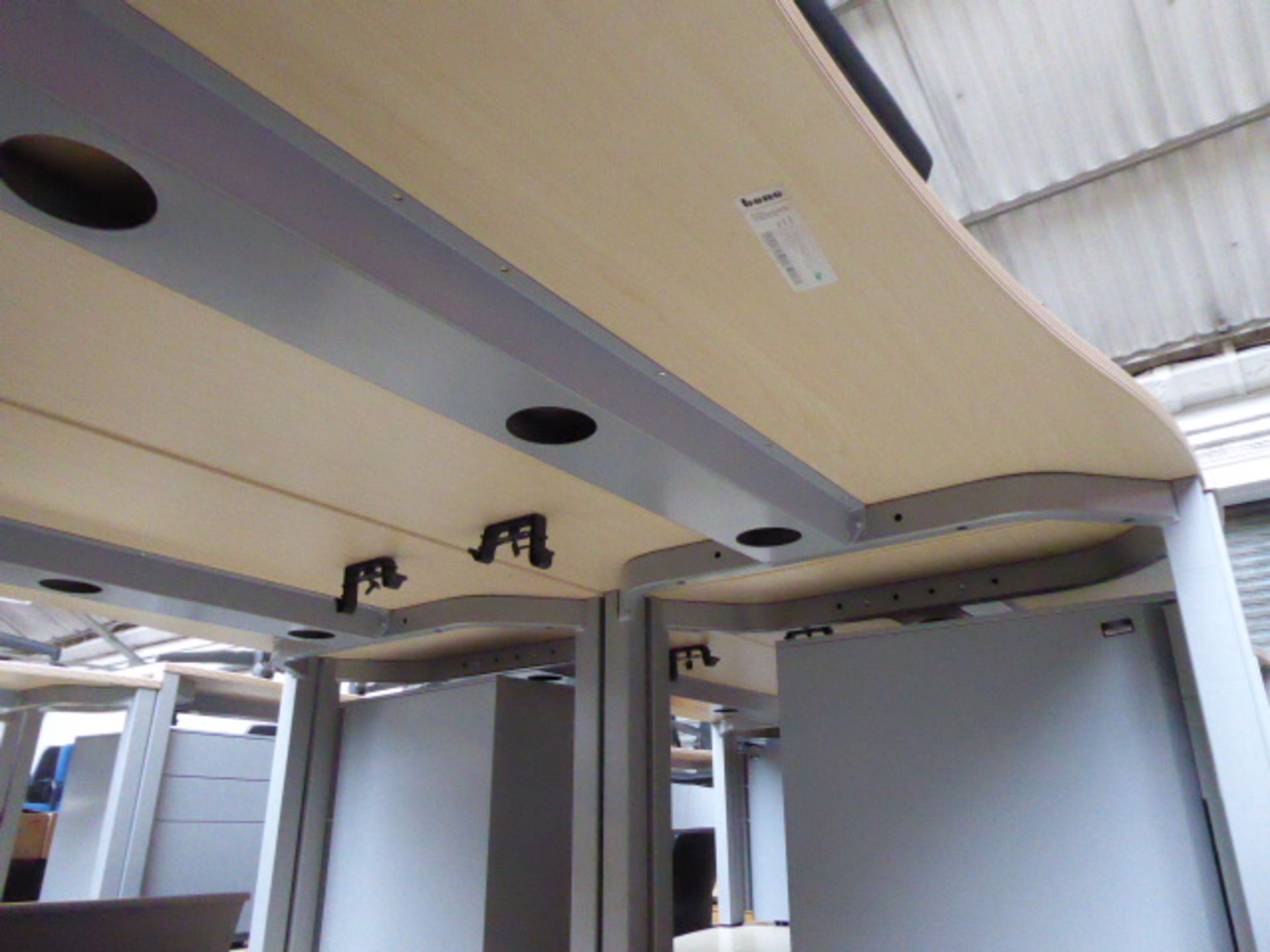 6 Bene maple and grey curve front desks on square legs 180cm, each with a grey metal mobile 3 drawer - Image 3 of 3