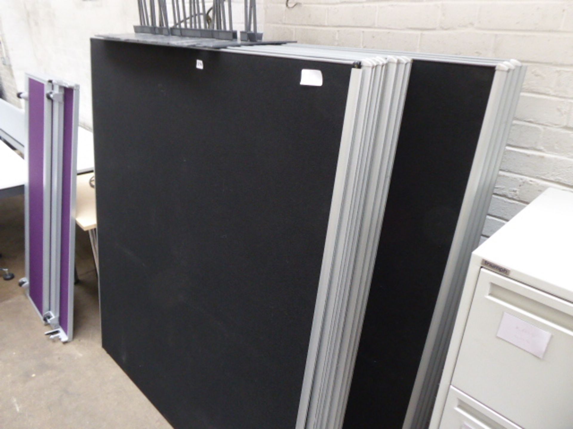 13 black cloth privacy screens with associated stands