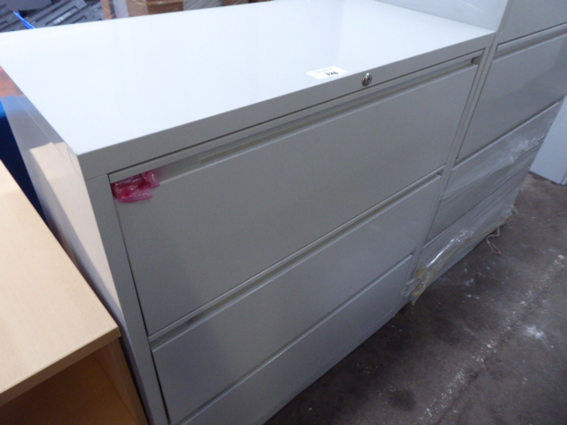 Light grey metal 3 drawer lateral filing cabinet 90cm