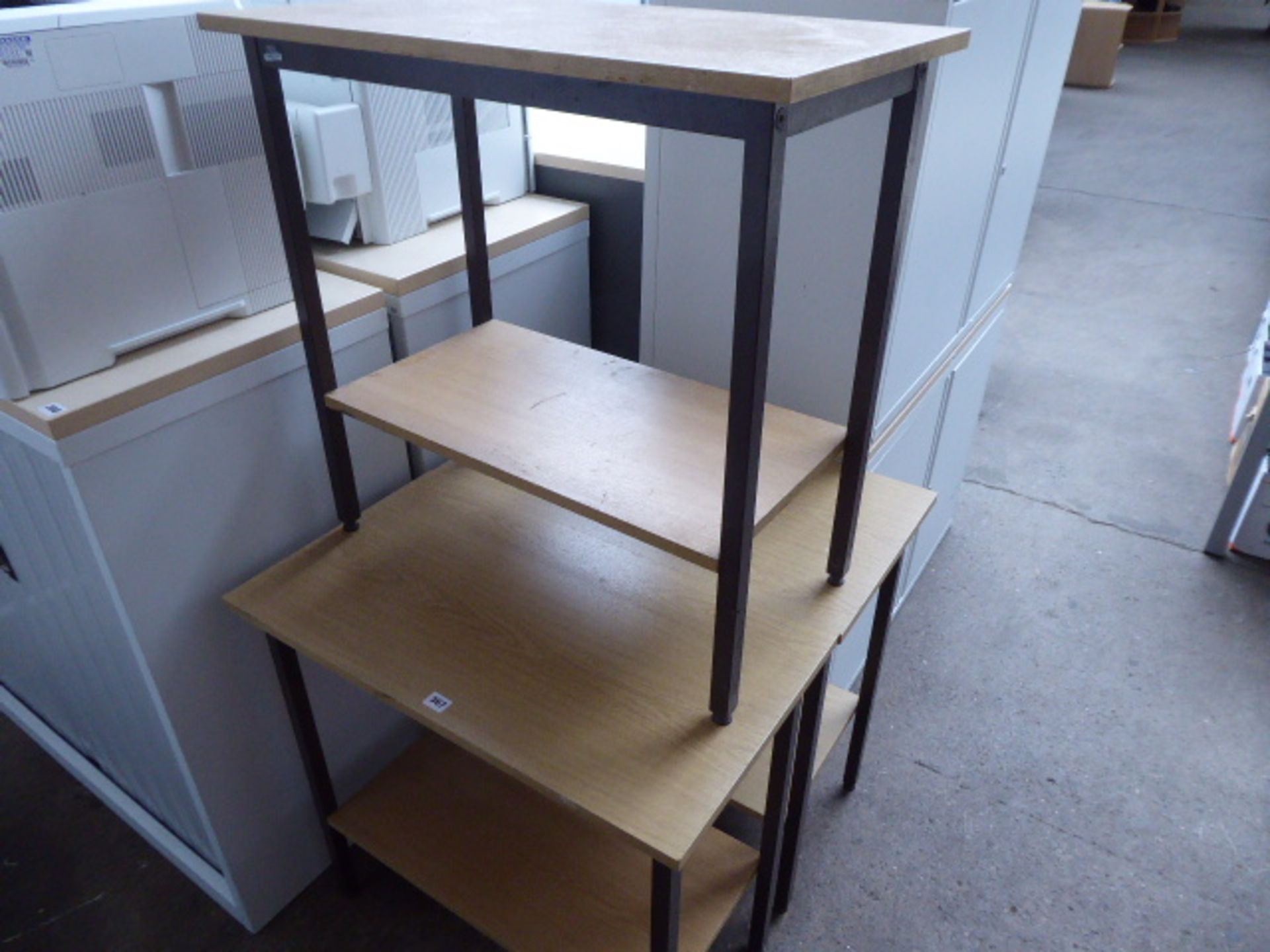 9 oak and metal frame small printer tables