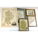 A collection of 3 framed and glazed, hand-coloured maps of Bedfordshire featuring those by Gray,