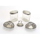A mixed parcel of silver comprising a pair of stamped dishes,