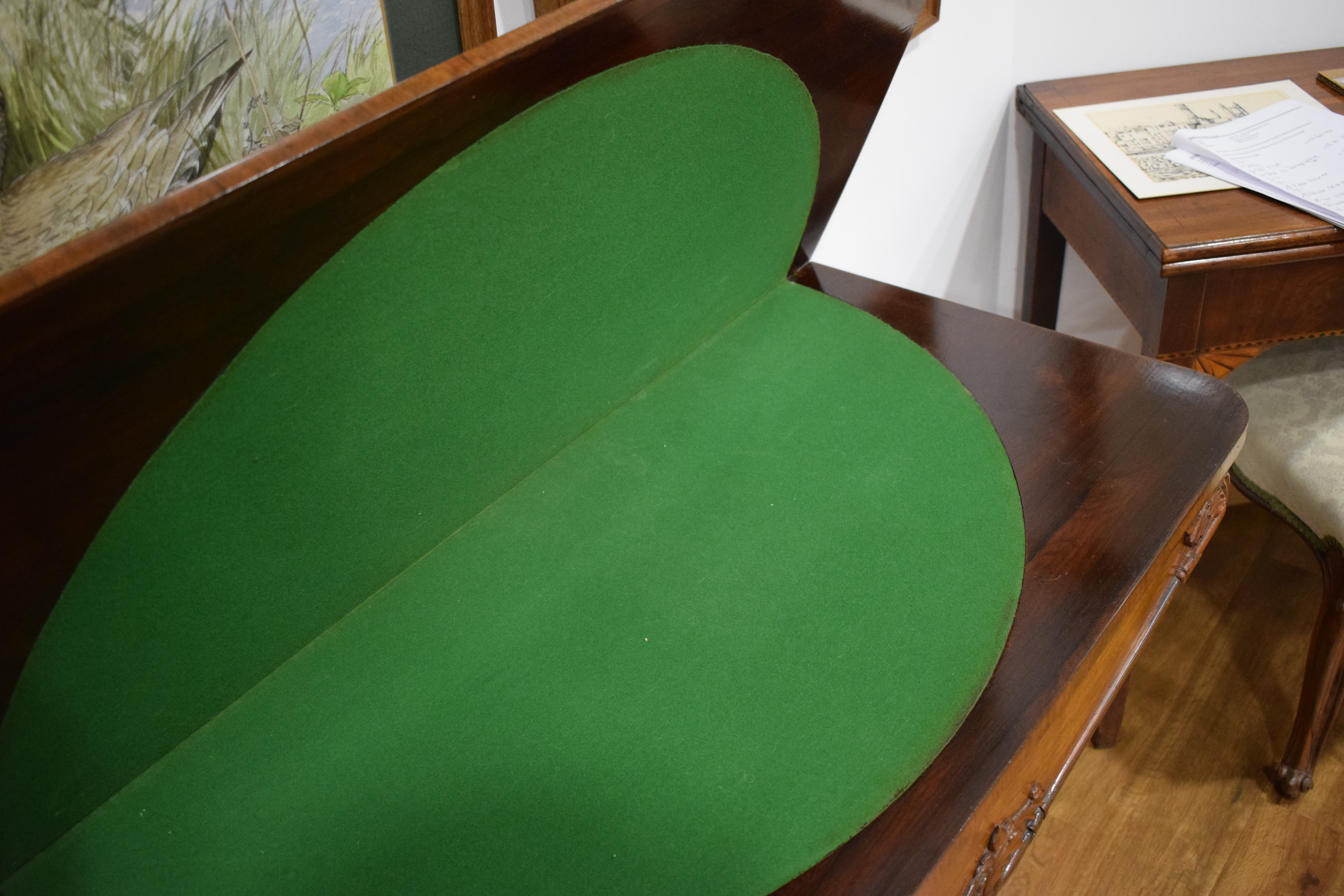 A Regency rosewood card table, the rectangular surface above a tapered stand on four claw feet, w. - Image 5 of 10