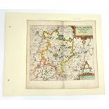 Christopher Saxton / William Kip : Huntingdon Comitatus, C.1637. Engraved hand coloured map. 17th.C.