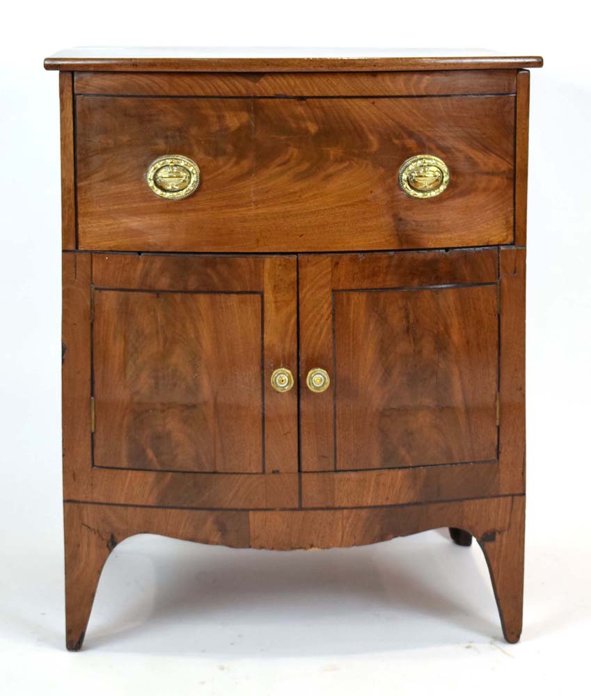 A 19th century mahogany and strung commode of typical form, w.