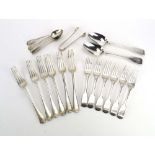 A mixed parcel of Georgian and later Kings and old English pattern silver flatware,
