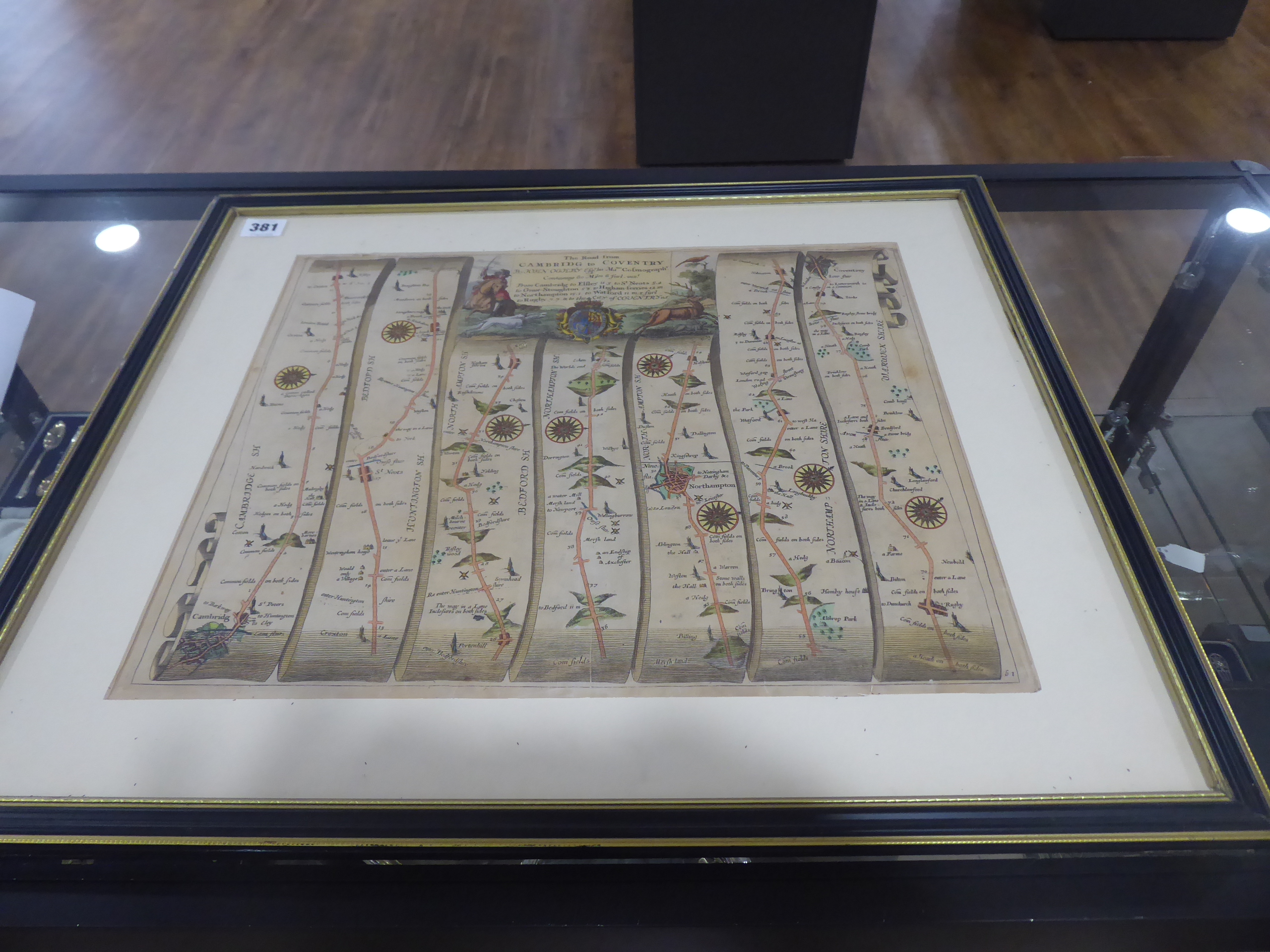 John Ogilby : Two-page hand coloured map, The Road From Cambridge to Coventry, - Image 4 of 4