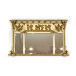 A 19th century three panel overmantle mirror,