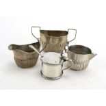 A mixed parcel of Victorian and later silver comprising a mustard, a two handled sugar bowl,