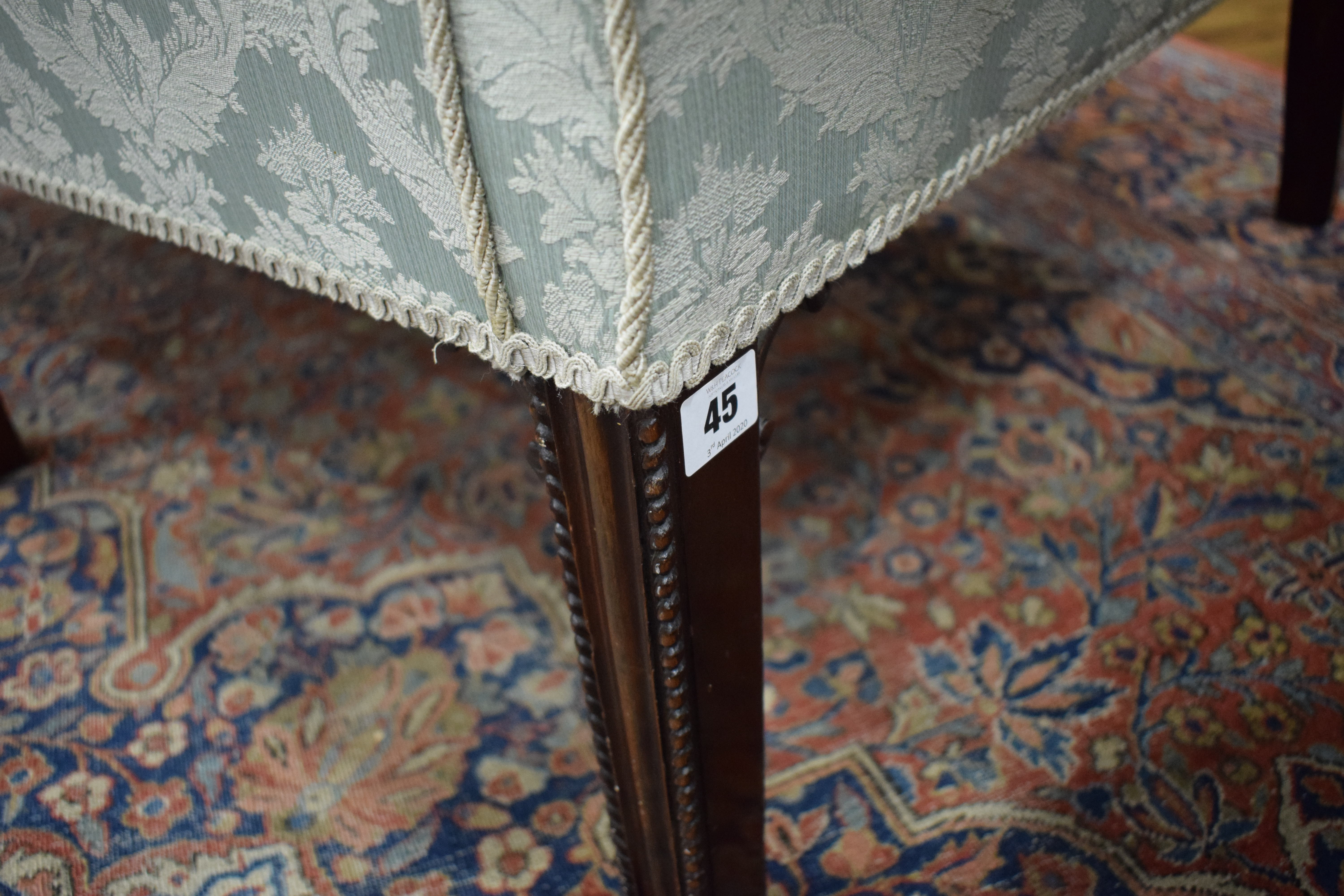 A Georgian and later wing backed two seater settee upholstered in a pale green damask-type fabric - Image 7 of 8