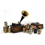 An Edison Standard Phonograph, the oak case with a tole and brass horn, S265569,
