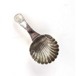 A George III silver caddy spoon, the shell bowl with brightcut engraved handle, London 1801,