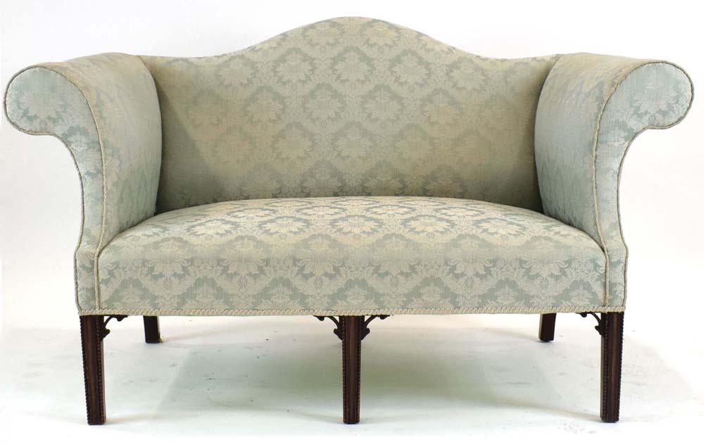 A Georgian and later wing backed two seater settee upholstered in a pale green damask-type fabric - Image 2 of 8