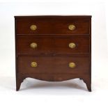 A late 18th century mahogany chest of three graduated drawers on outswept feet, w. 92.