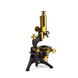 A W. Watson & Sons Ltd. of Holborn, London, brass and black lacquered microscope, c.