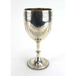 A Victorian silver trophy goblet of typical form, maker AM, London 1875, h. 21.