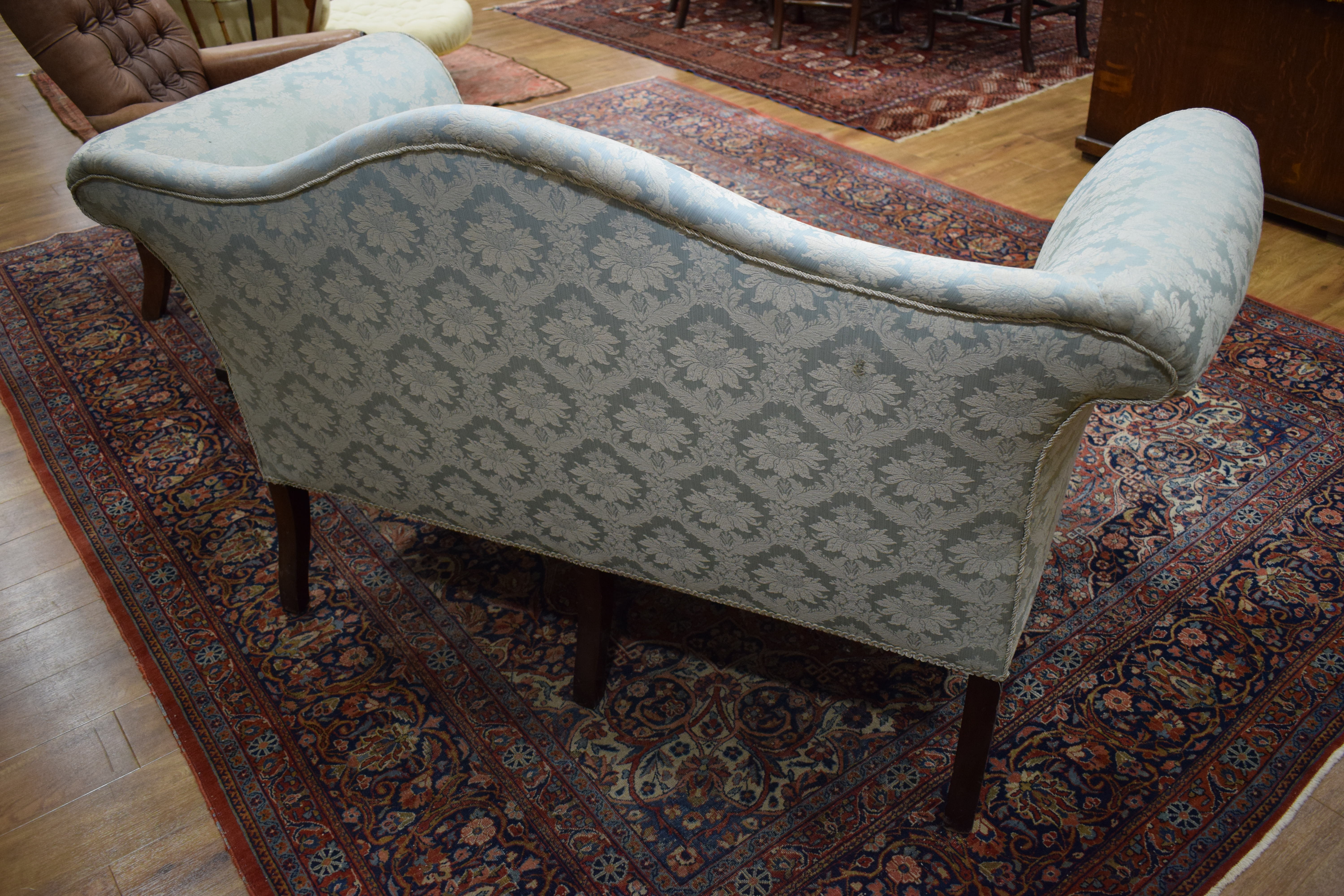 A Georgian and later wing backed two seater settee upholstered in a pale green damask-type fabric - Image 8 of 8