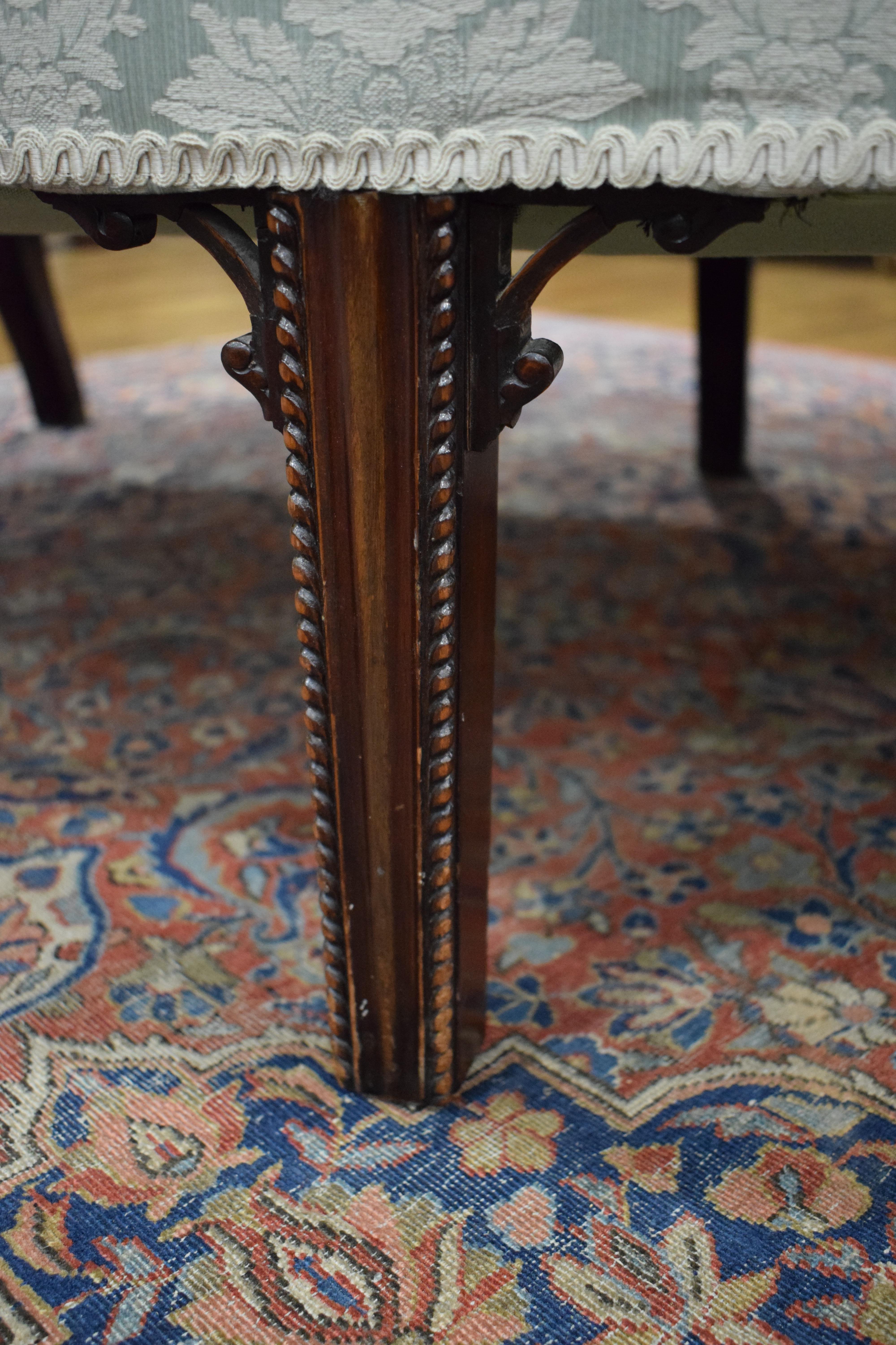 A Georgian and later wing backed two seater settee upholstered in a pale green damask-type fabric - Image 5 of 8