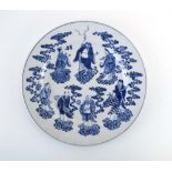 A 19th century Chinese blue and white cabinet plate decorated with the eight immortals,