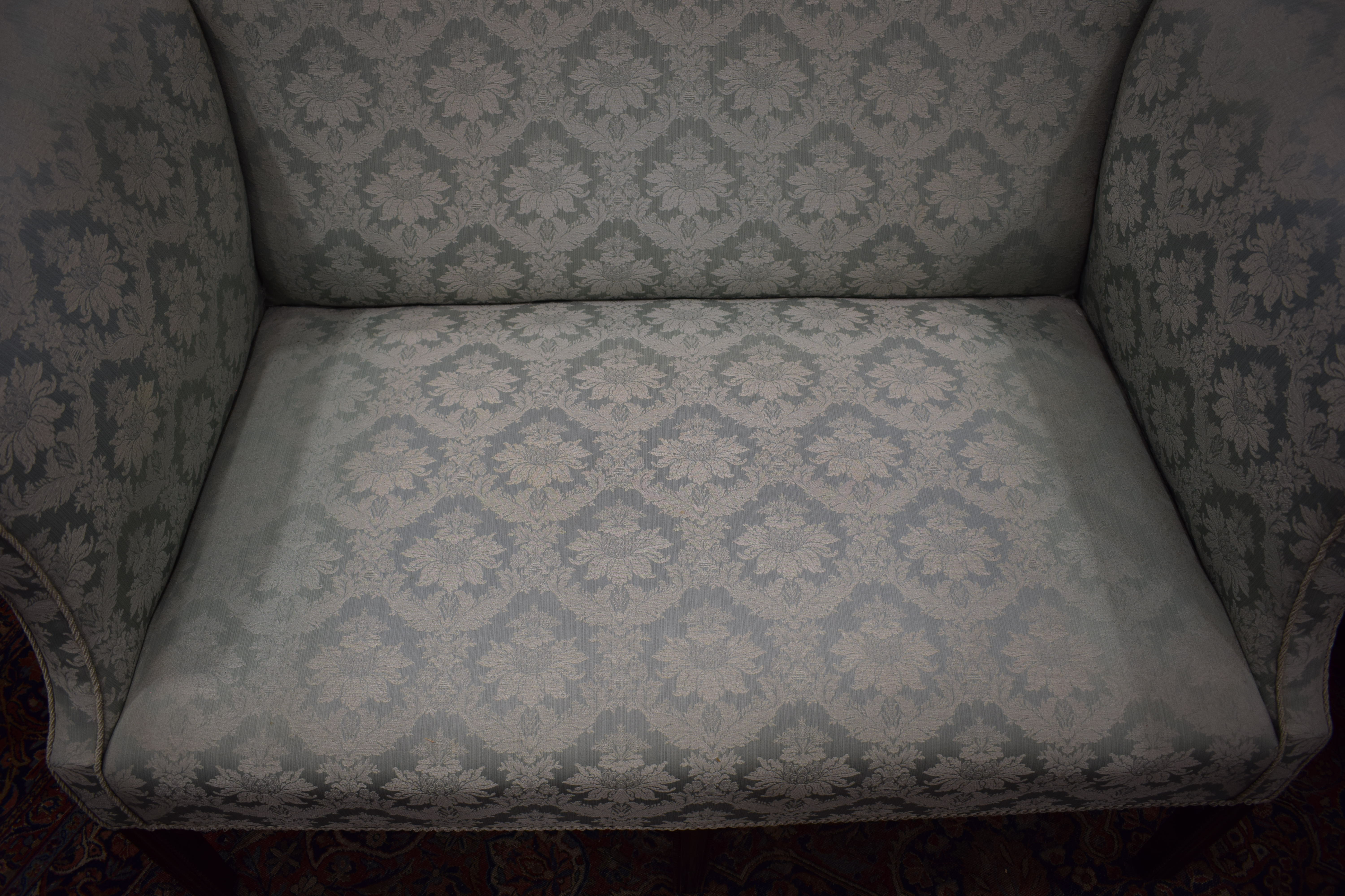 A Georgian and later wing backed two seater settee upholstered in a pale green damask-type fabric - Image 3 of 8