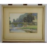 William Hoggatt (1879-1961), A river bridge and building, signed, watercolour,