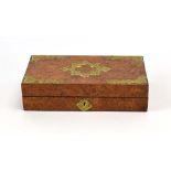 A walnut, brass bound and coromandel box containing a bridge set,