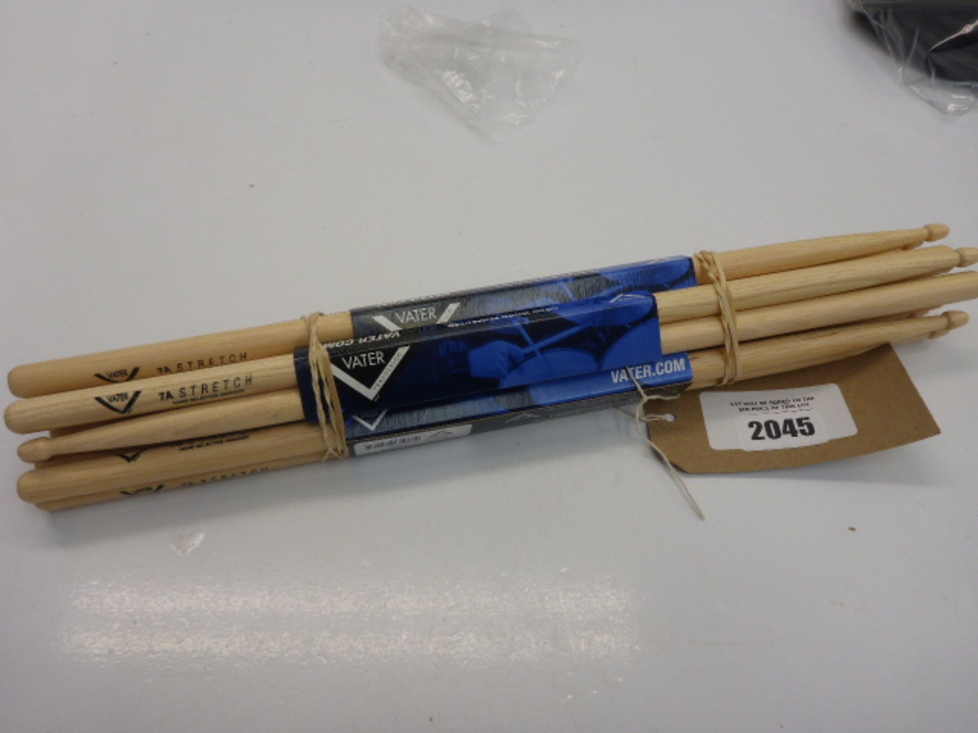 Six Pairs of Vater 7a stretch Hickory drumsticks.