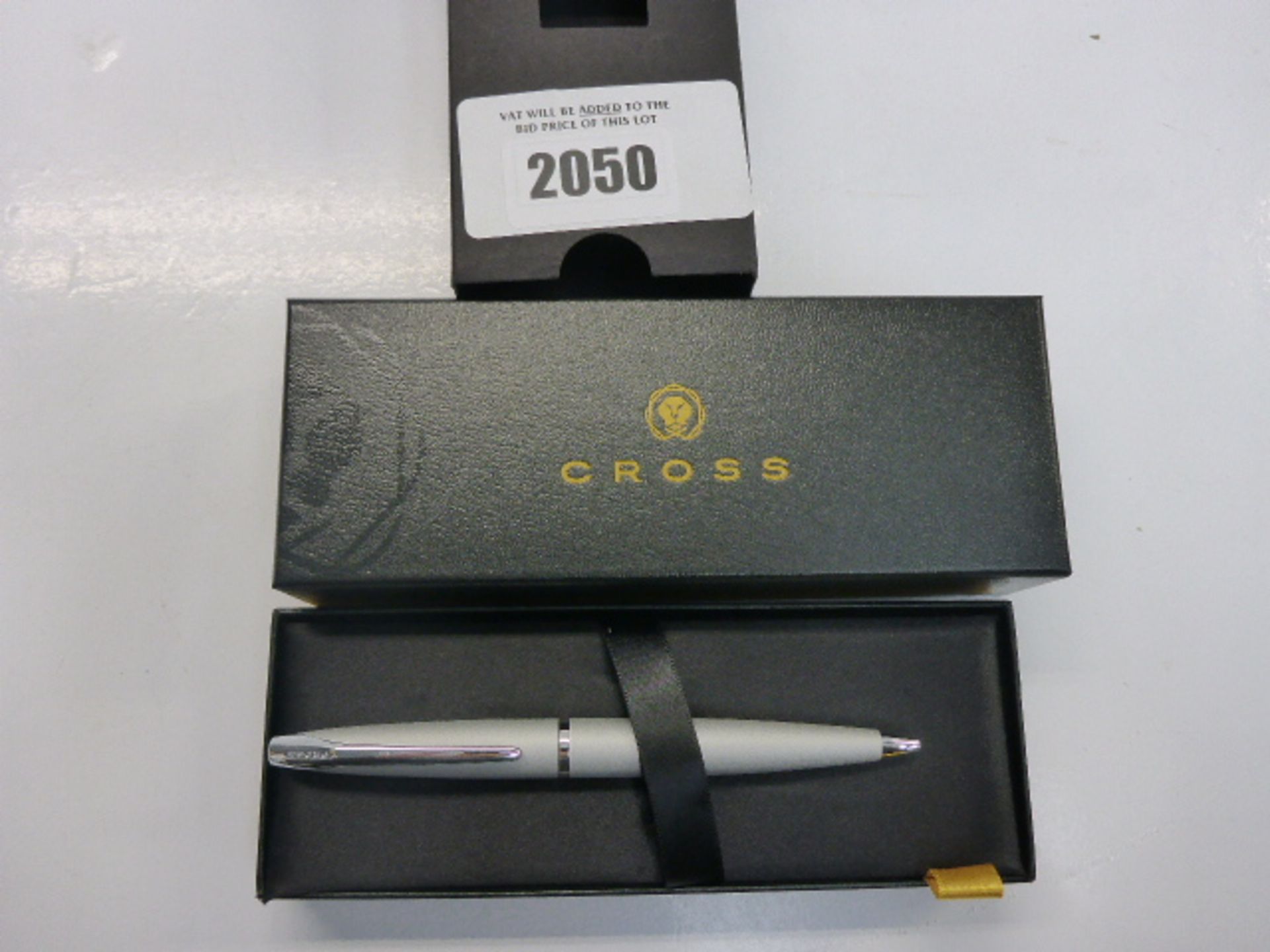 Cross Matte chrome finish ball point pen in case.