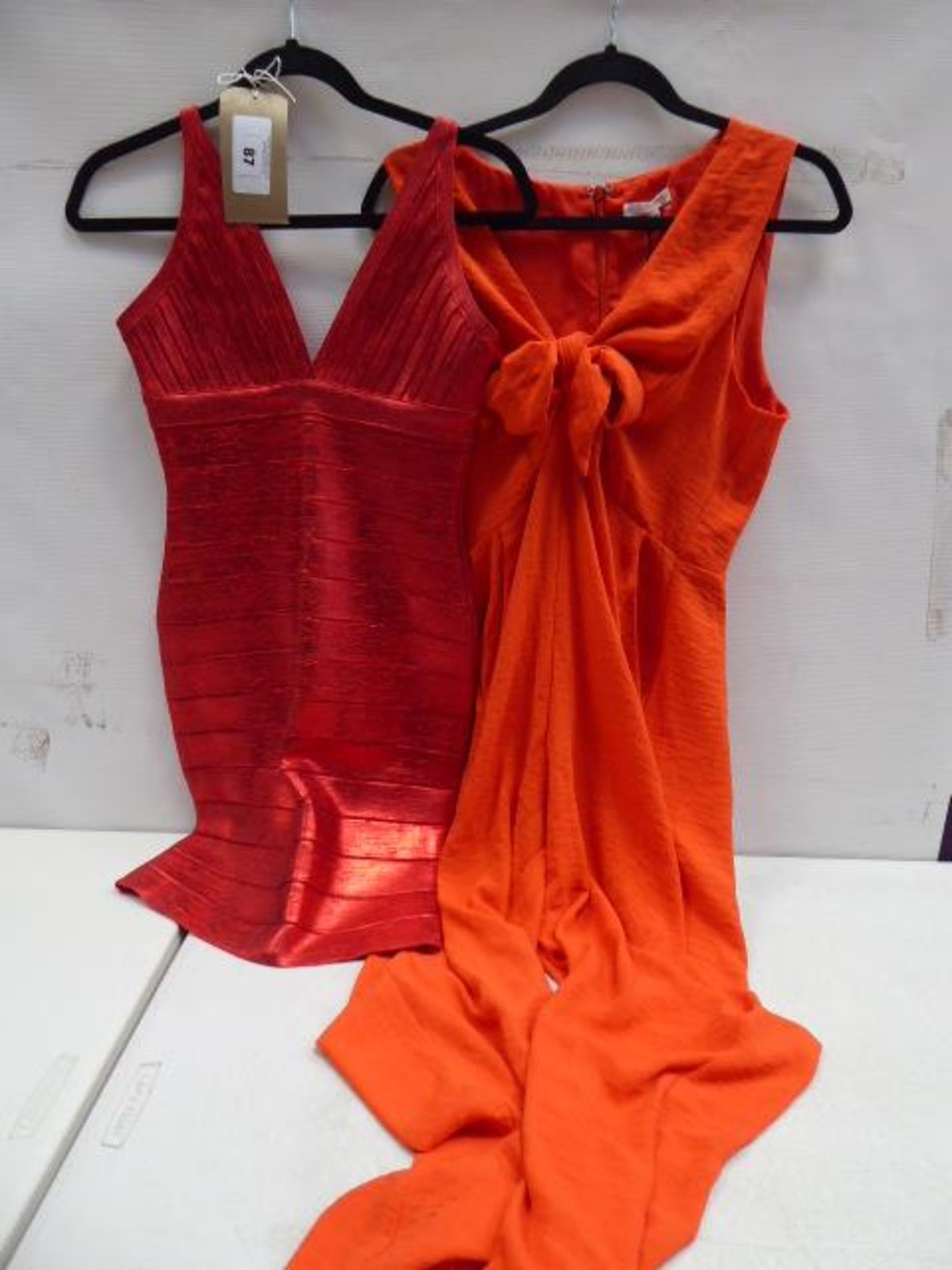 Karen Millen red bodycon dress size medium and Tussah orange jumpsuit size 14
