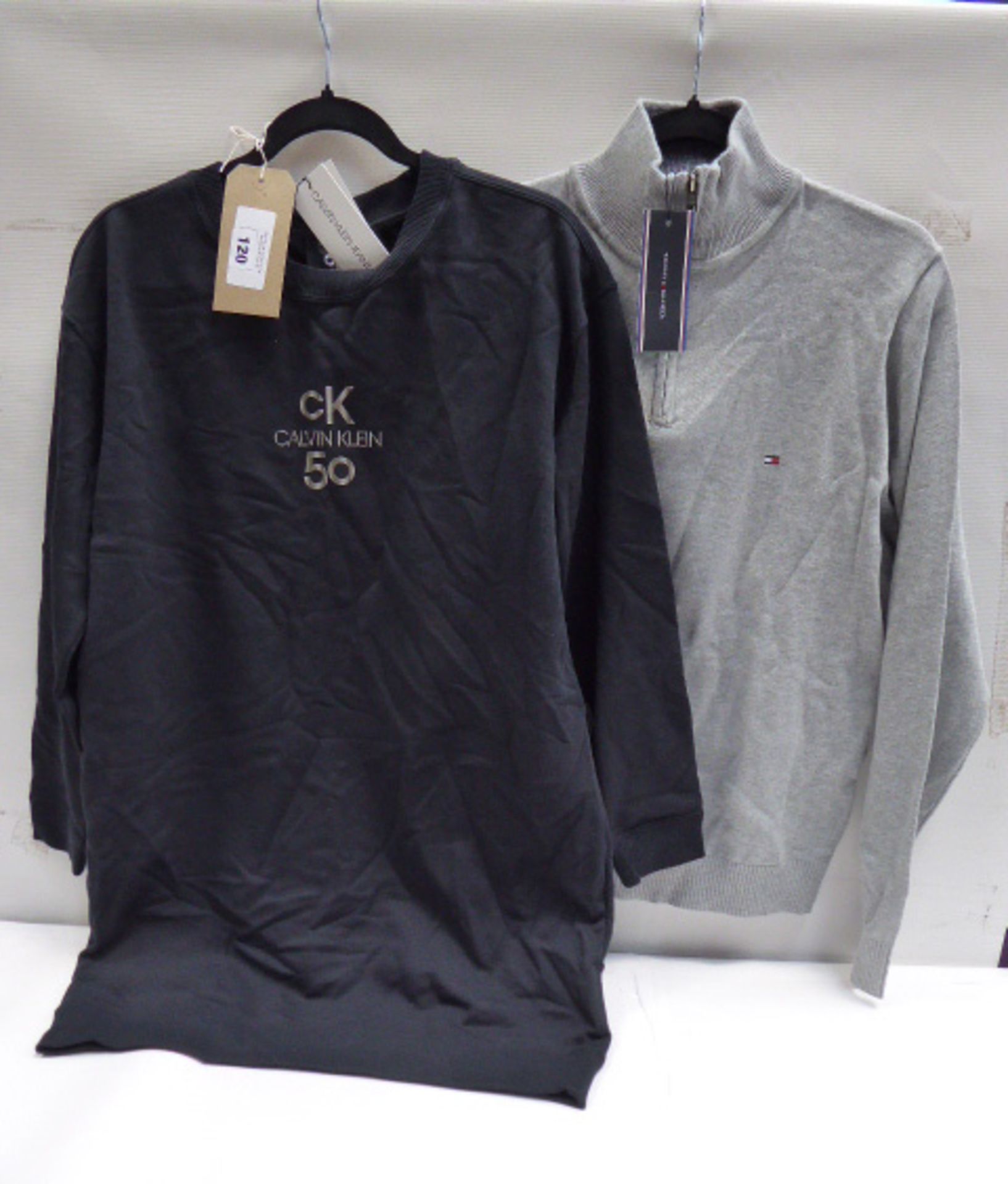 Calvin Klein Jeans 50 black beauty logo sweatshirt size small and Tommy Hilfiger grey quarter-zip