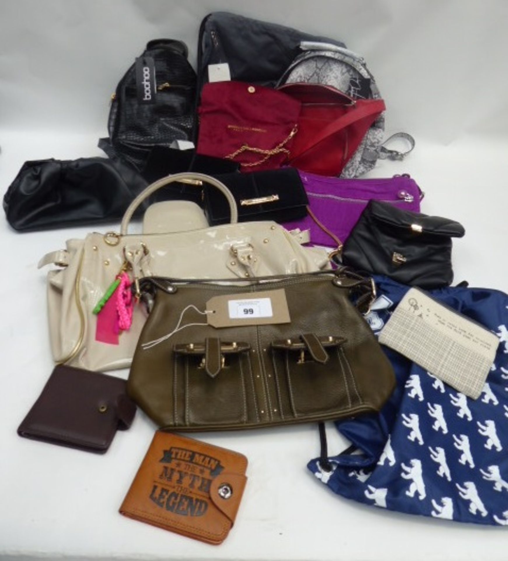 A selection of bags and purses, with brands including Pauls Boutique, River Island, Boohoo, Zara and