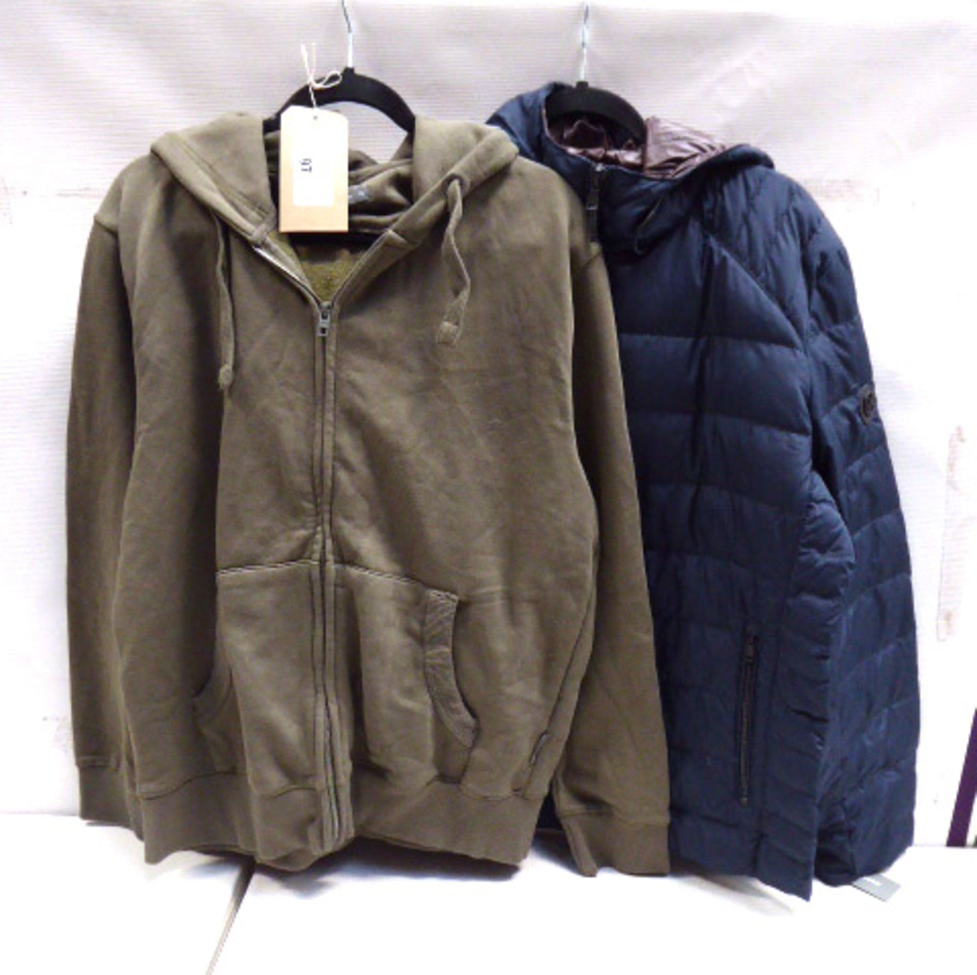 French Connection green hooded sweatshirt size xlarge (used) and Michael Kors blue jacket size large