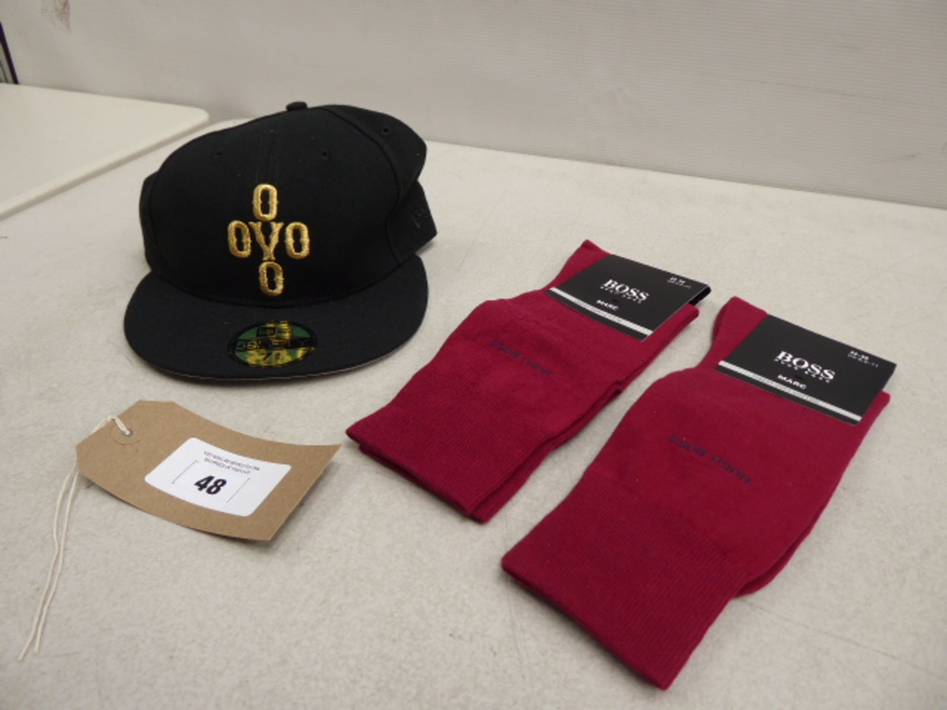 October's Very Own black logo hat and two pairs of Hugo Boss red socks size UK 8.5-11