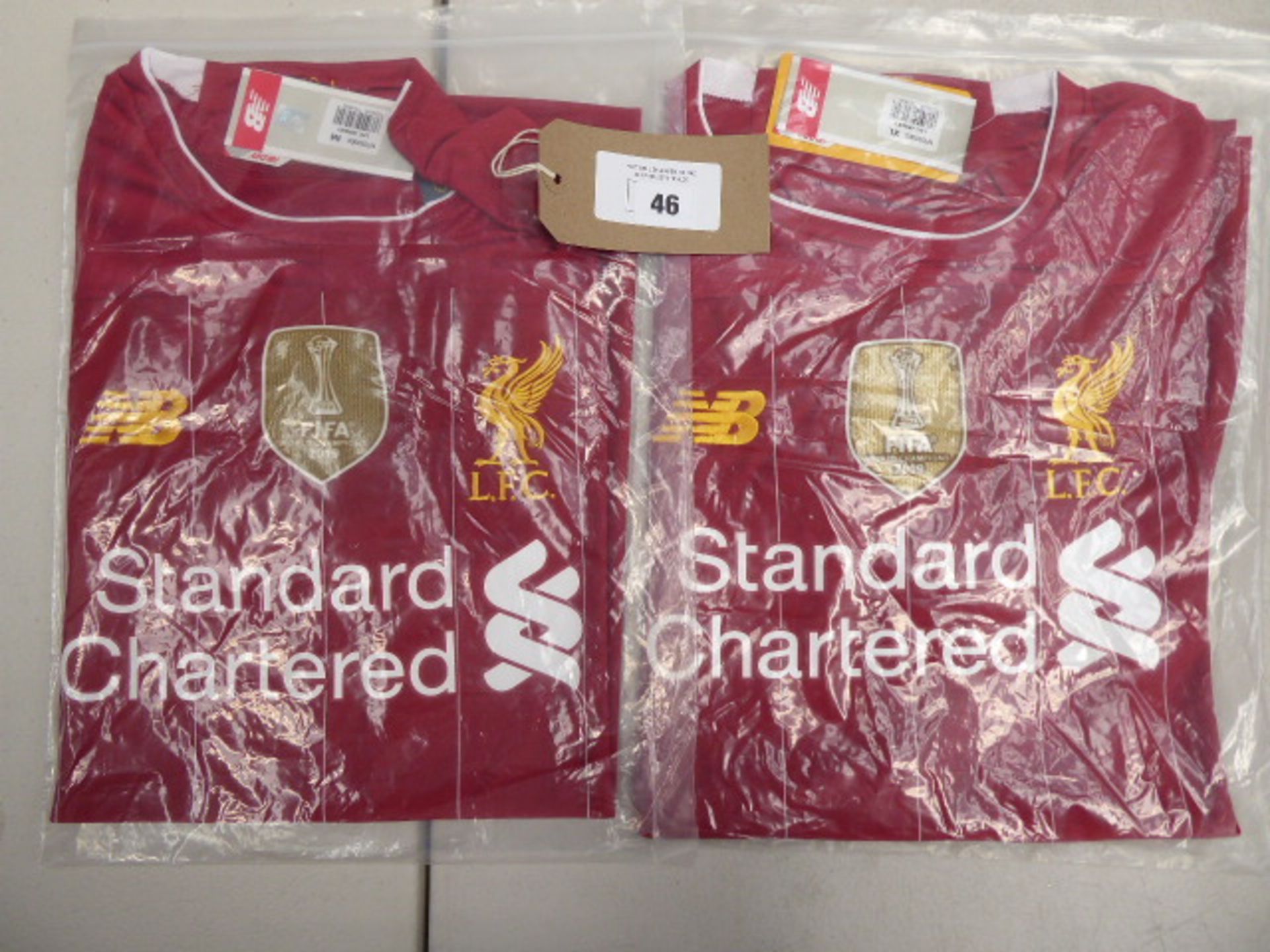 Two Liverpool 2019/20 home shirts sizes medium and xlarge