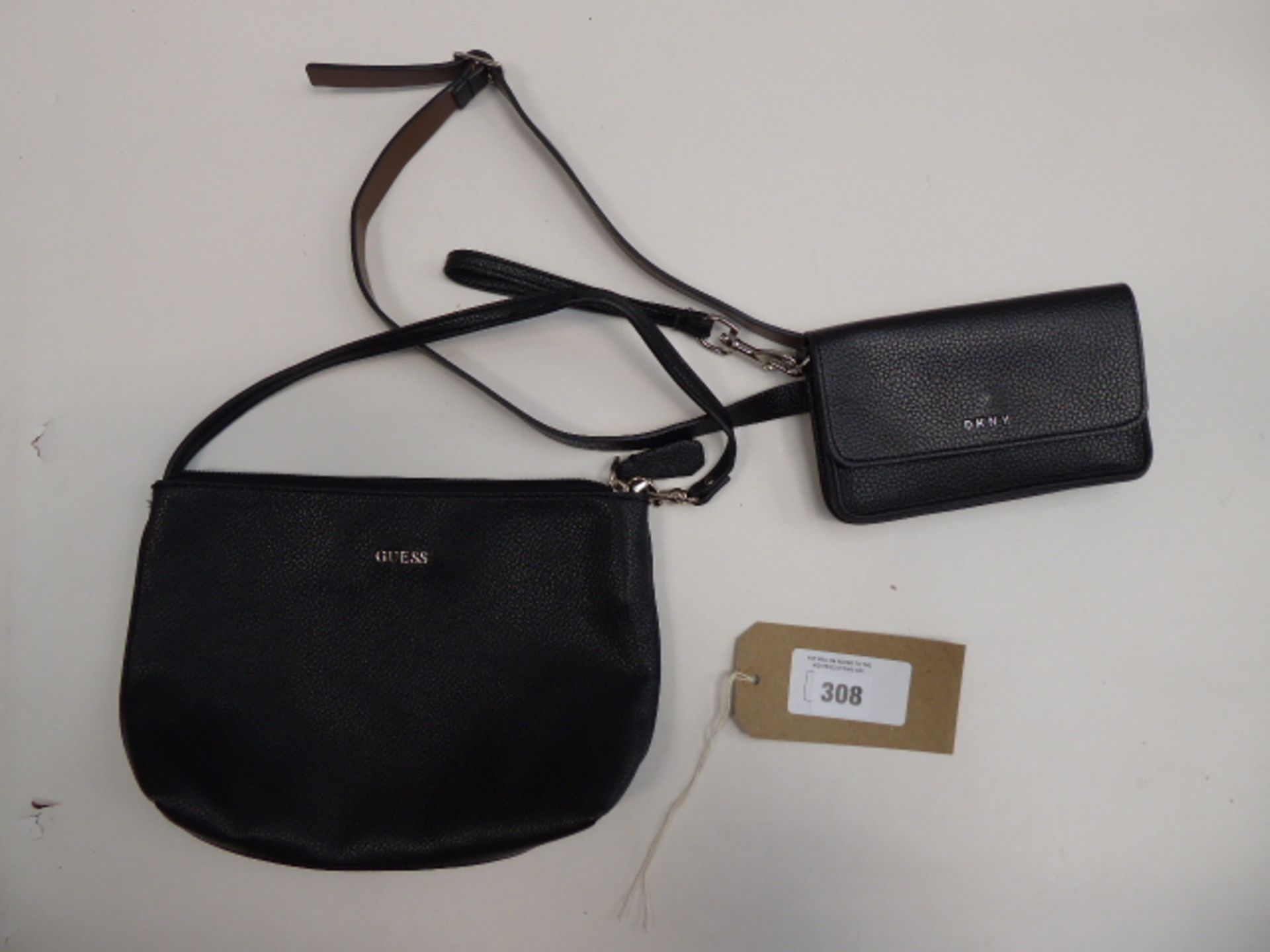Guess black handbag (used) and DKNY black belt bag (used)