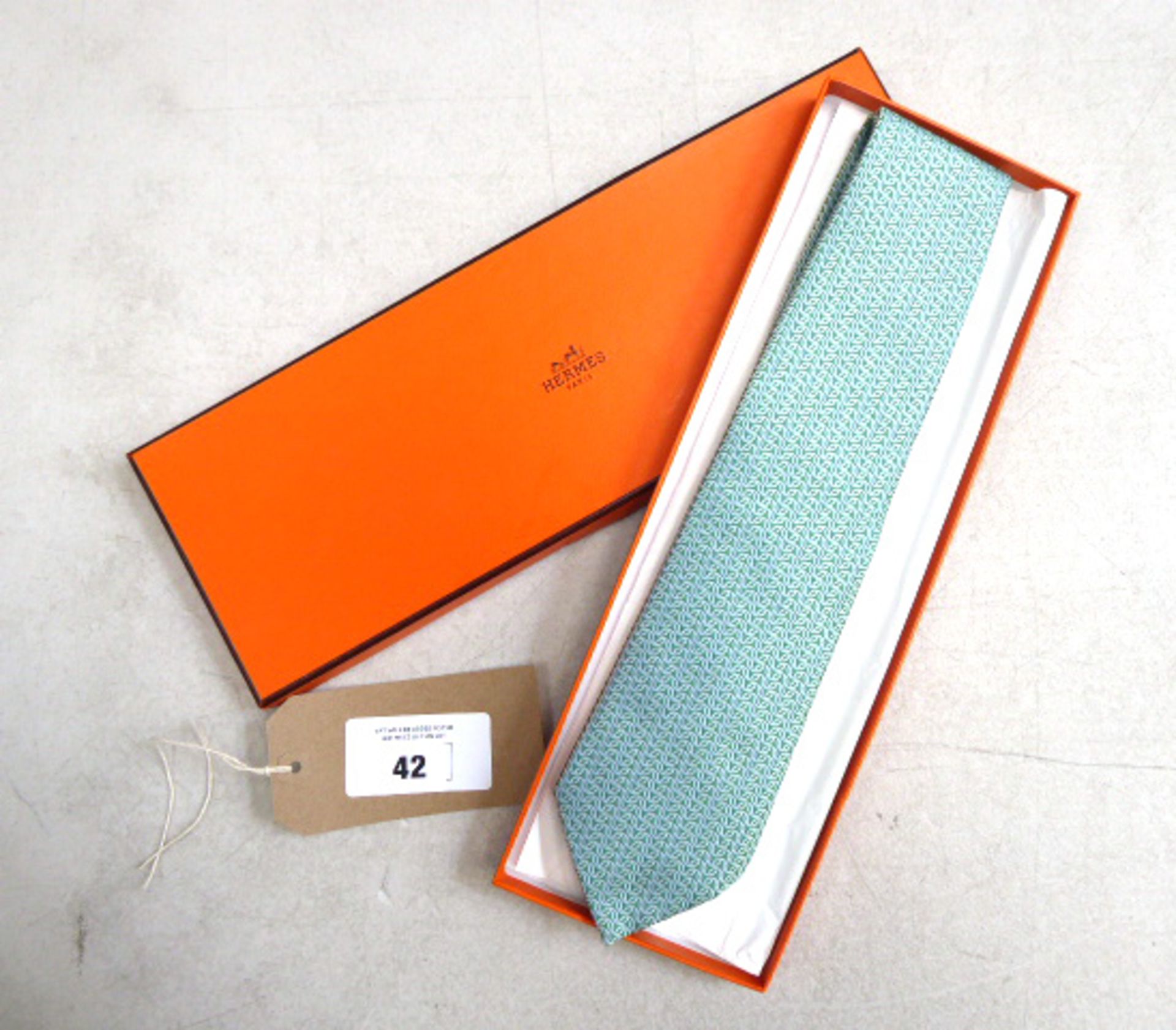 Hermès Paris green and white silk tie in box