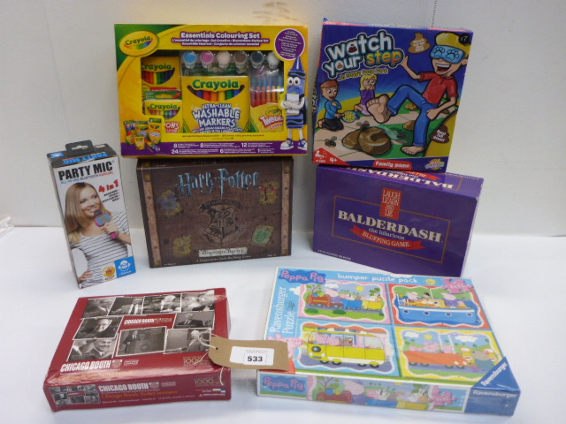 Harry Potter building game, Party Mic, Crayola colouring set, Watch Your Step, Balderdash and