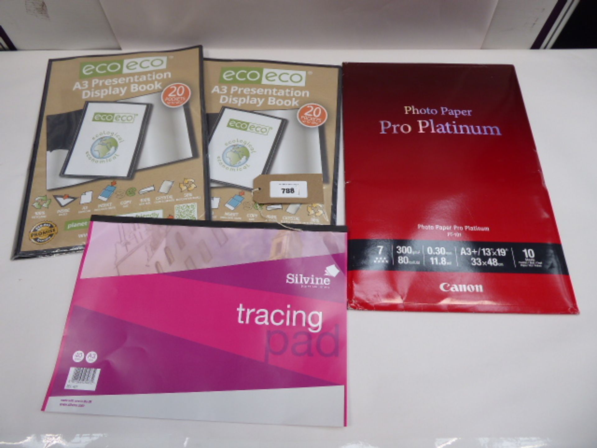 EcoEco A3 presentation display books, Canon PT-101 photo paper, A3 tracing pad