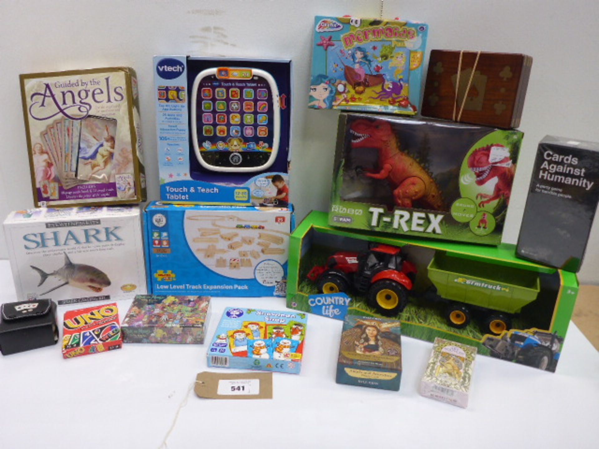 15 toys & games including Shark casting kit, Vtech tablet, Robo T-Rex, Country Life Track & trailer,