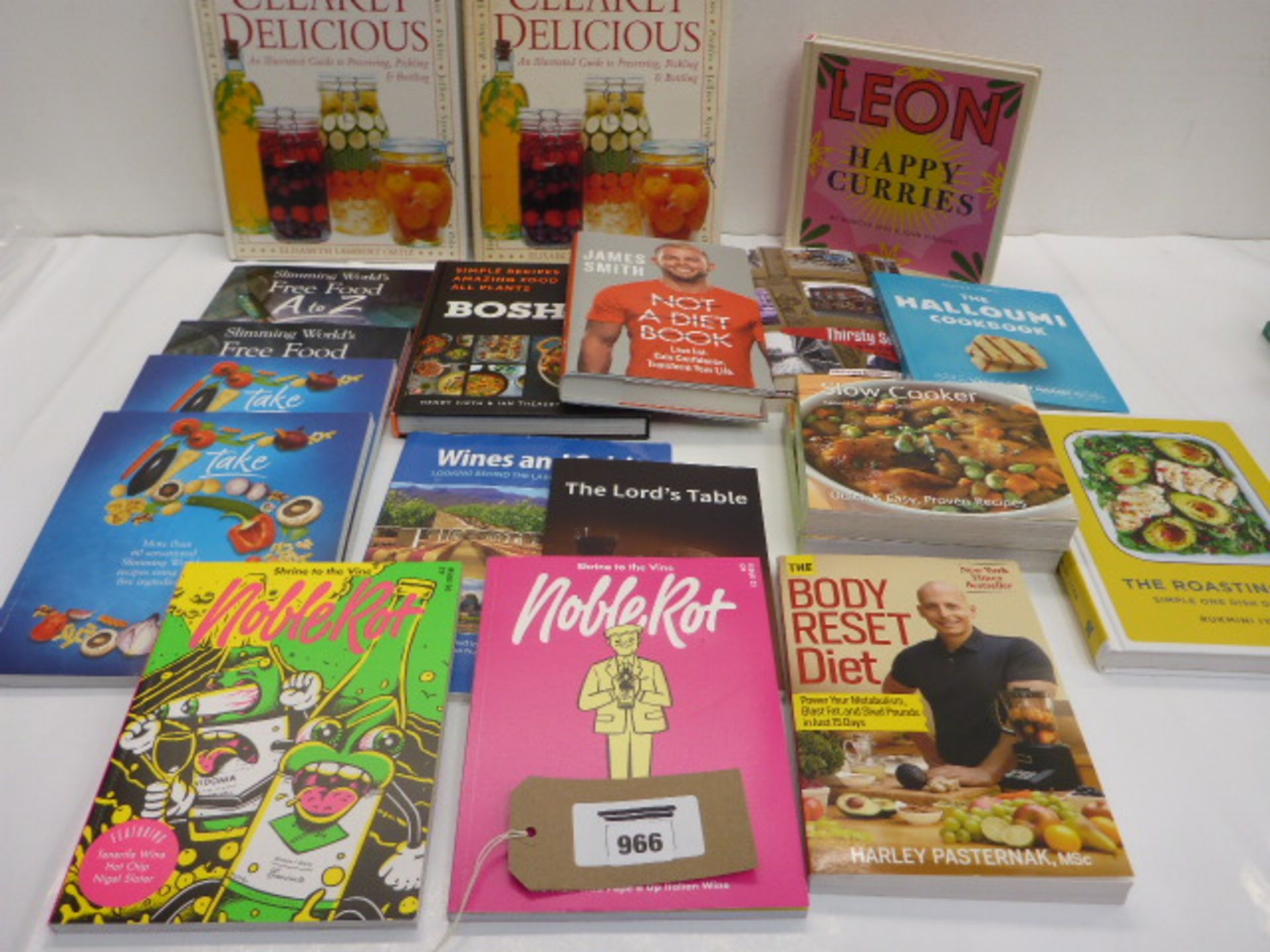 Selection of cookery books including Slimming World, Slow Cooker, Noble Rot, The Roasting Tin, Happy