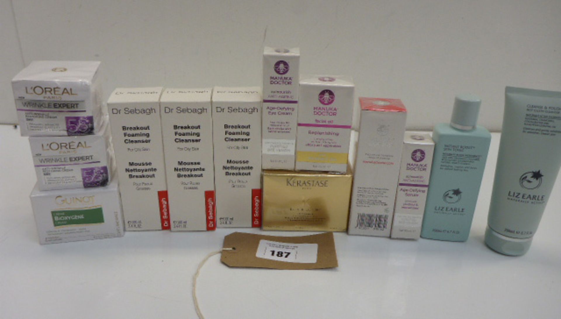 Selection of beauty creams, cleanser etc including Manuka Doctor, Liz Earle, Dr Sebagh, Guinot, L'